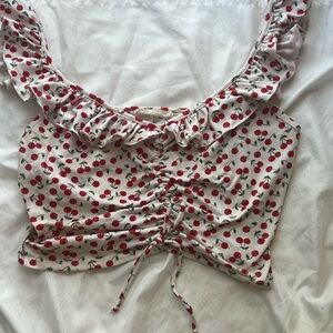 Cherry Print Ruffled Women's Top